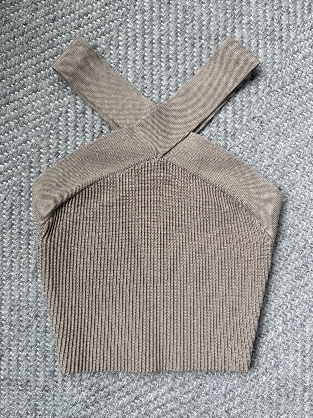 Aritzia Ribbed Crossback Crop Top in Taupe